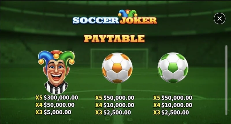 Soccer Joker - tabla de pagos, primera página